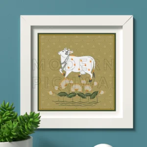 A Beautiful Contemporary Digital Pichwai Nandi Wallpaper for Pooja Room Wall Decoration