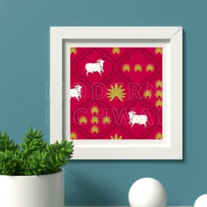 A Beautiful Contemporary Digital Pichwai Nandi and Tree Artwork with Pink Background for Home Wall Decor