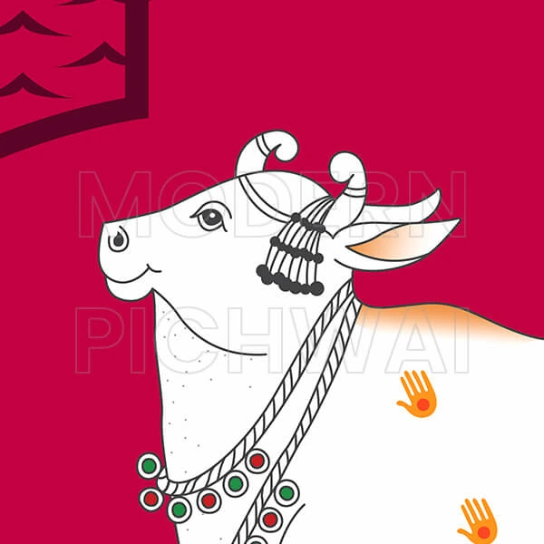A Beautiful Contemporary Digital Pichwai Nandi and Tree Artwork with Pink Background for Home Wall Decor