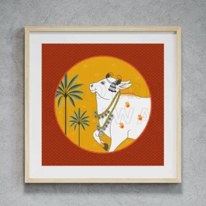 A Beautiful Contemporary Digital Pichwai Nandi and Tree Painting For Pooja Room