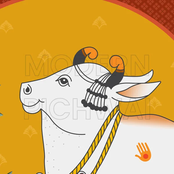 A Beautiful Contemporary Digital Pichwai Nandi and Tree Painting For Pooja Room