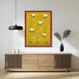 A Beautiful Contemporary Digital Pichwai Painting with Nandi and Lotus for Home wall Decor