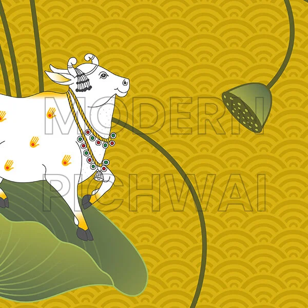 A Beautiful Contemporary Digital Pichwai Painting with Nandi and Lotus for Home wall Decor
