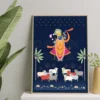 Sharad Poornima Shreenathji and Nandi Digital Pichwai Painting for Home Wall Decor