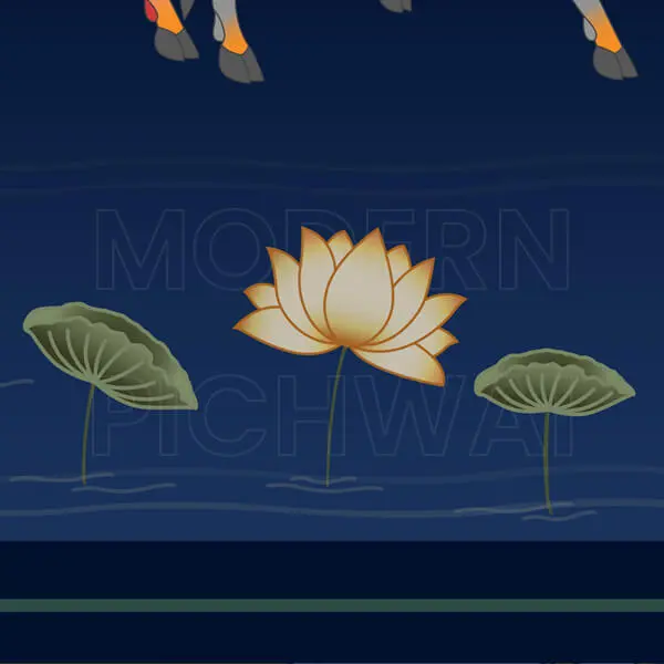 Sharad Poornima Shreenathji and Nandi Digital Pichwai Painting for Home Wall Decor