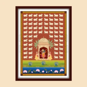 Shreenathji Digital Painting with Nandi, Peacock, Lotus for Pooja Room