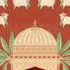 Shreenathji Digital Painting with Nandi, Peacock, Lotus for Pooja Room