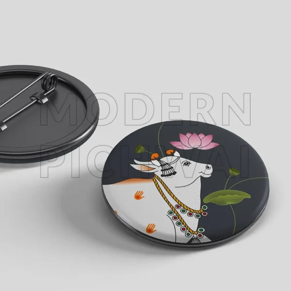 Sacred Cow & Lotus Artwork Bag Badges (Set of 5) | Elegant Traditional Pichwai Badges