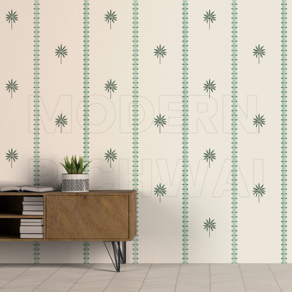 Tropical Palm Grid Wallpaper with Classic Green Border